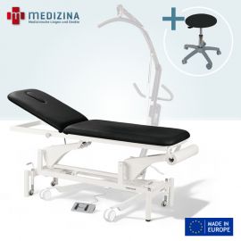 Physiotherapie Liege elektrisch mit Rahmengestell und Papierrollenhalter inklusive gratis Rollhocker.